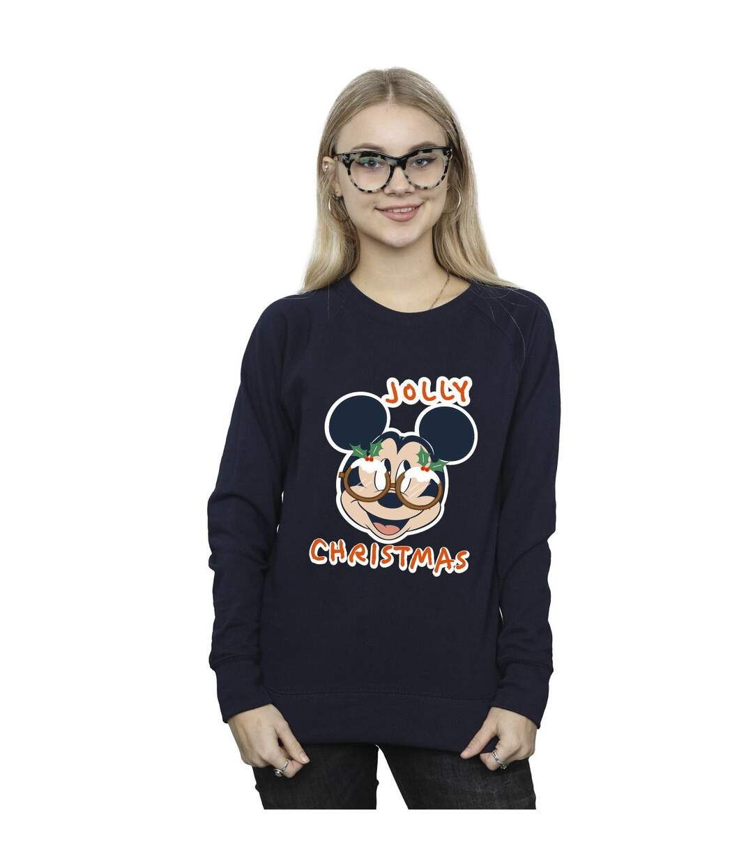 Disney Sweatshirt Womens/Ladies Mickey Mouse Jolly Christmas Glasses (Bleu marine) - UTBI29315-2