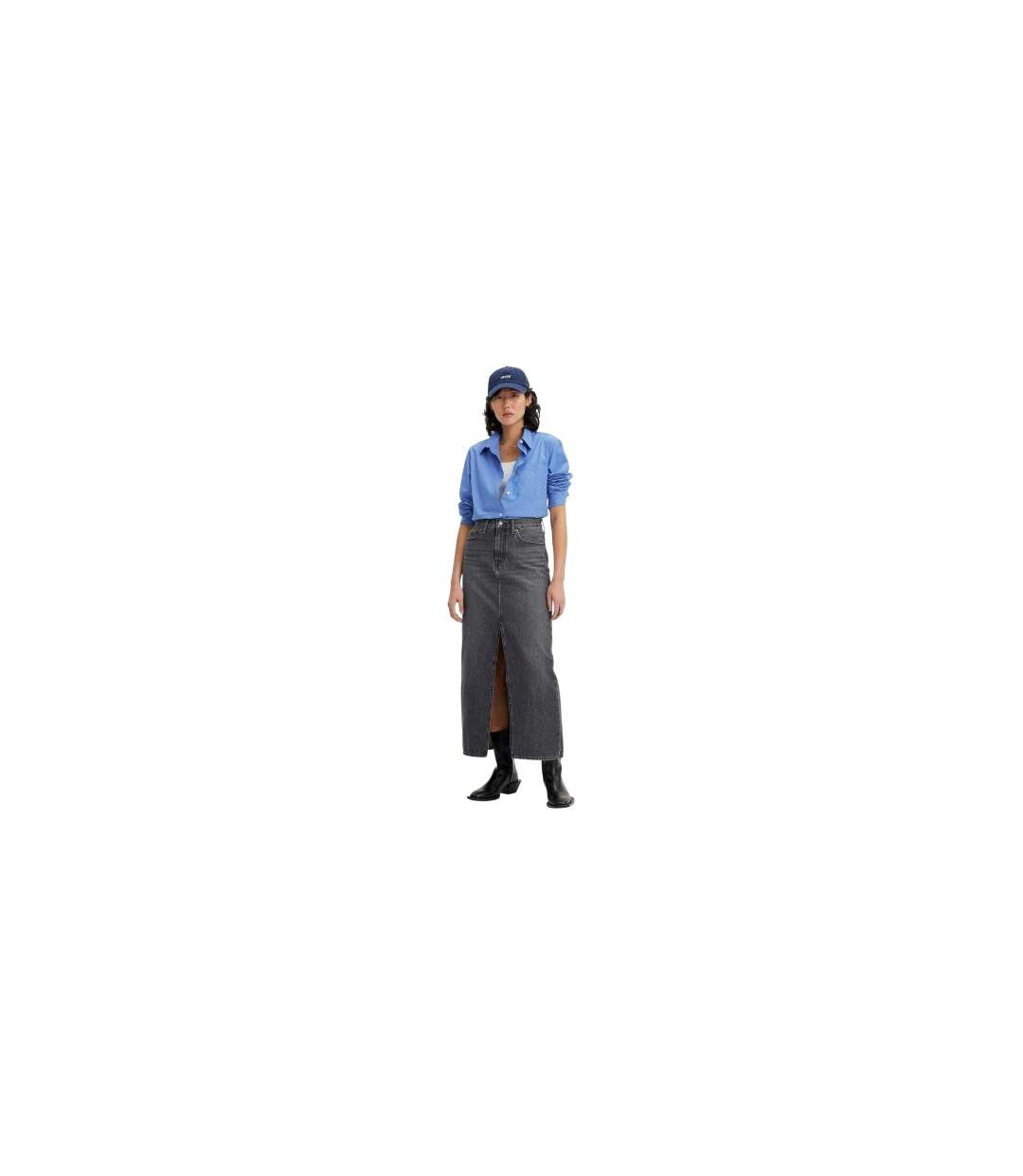 Womens/ladies Denim High Waist Maxi Skirt Black Levis-1