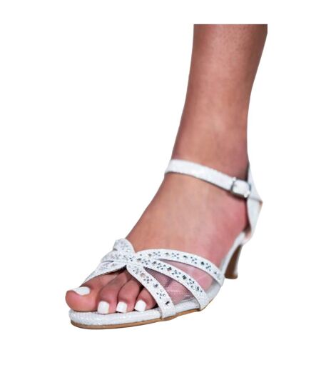 Womens/ladies jillian diamante mesh strappy shoes white Where´s That From