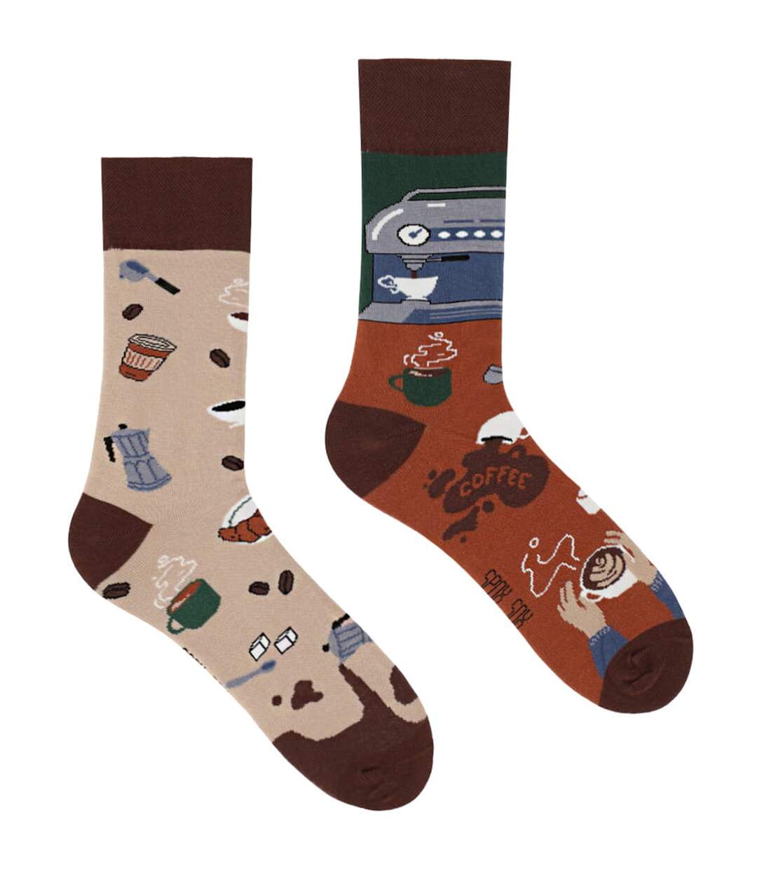 SPOX SOX - Chaussettes fantaisie dépareillées pour hommes et femmes - Café