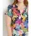 T-shirt ample col V imprimé feuilles manches courtes-4
