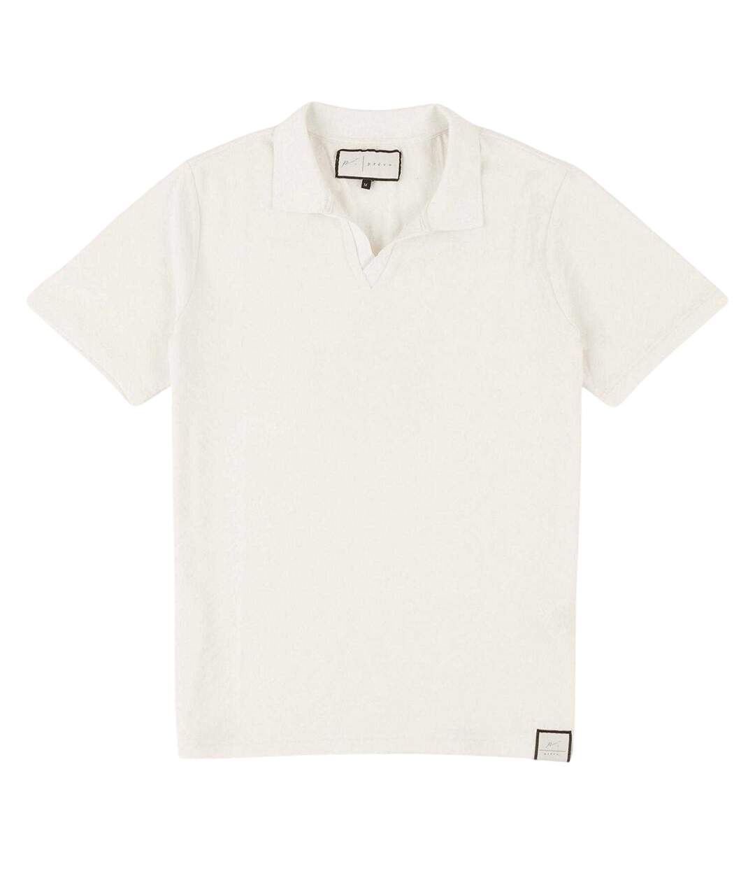 Mens Abrey Herringbone Relaxed Fit Polo Shirt White Prevu-2