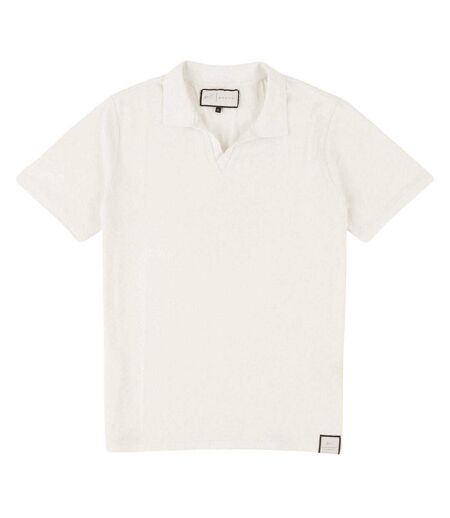 Mens Abrey Herringbone Relaxed Fit Polo Shirt White Prevu