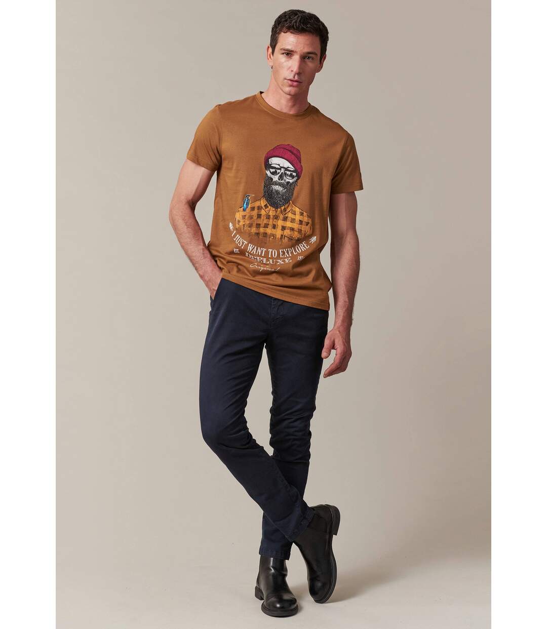 T-Shirt col rond avec tête de mort esprit bucheron TELLSON-1