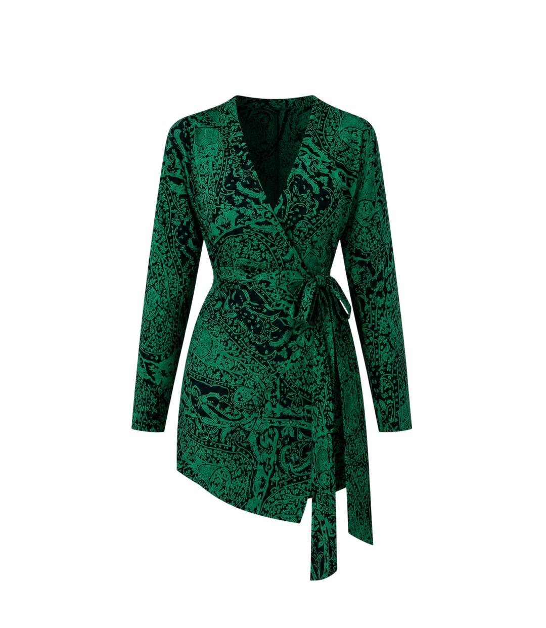 Robe Courte Manches Longues Motif/style Cachemire Femme Vert AX Paris-2