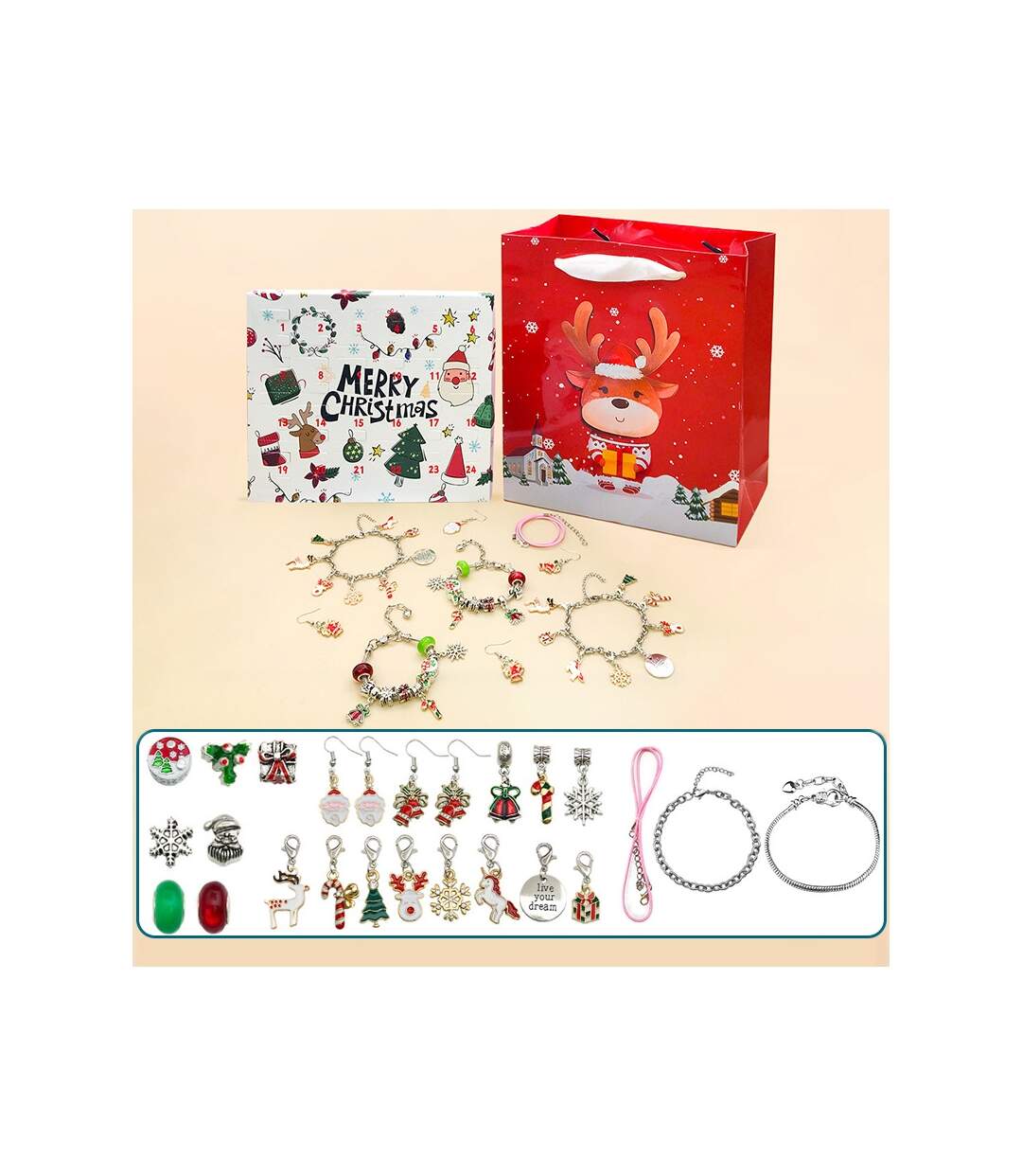 Calendrier de l'avent Charms, Perles, Bracelets et Collier et Boucles d'Oreilles, Cristal d'Autriche-1