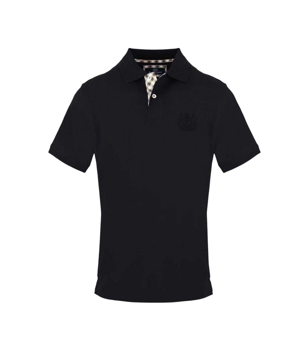 Mens Embroidered Logo Polo Shirt Black Aquascutum-1