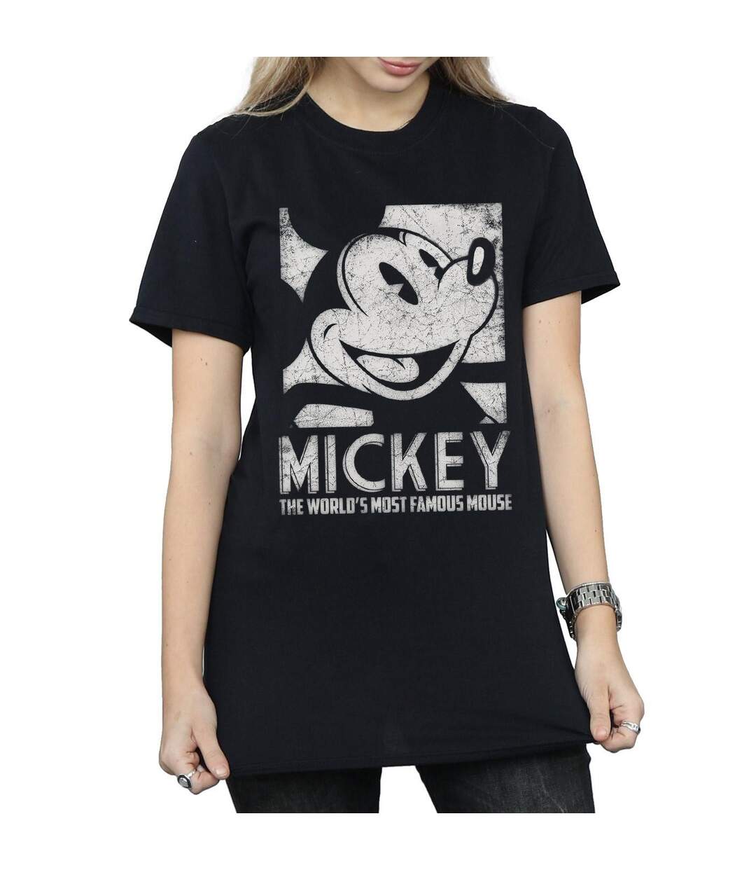 Disney Femme/Les femmes Mickey Mouse Most Famous Cotton Boyfriend T-Shirt (Noir) - UTBI35825-3