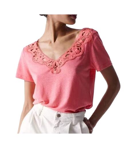 T-shirt rose femme salsa lace trimmed