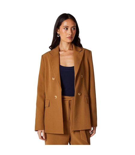 Womens/ladies Double-breasted Edge To Edge Blazer Camel Principles