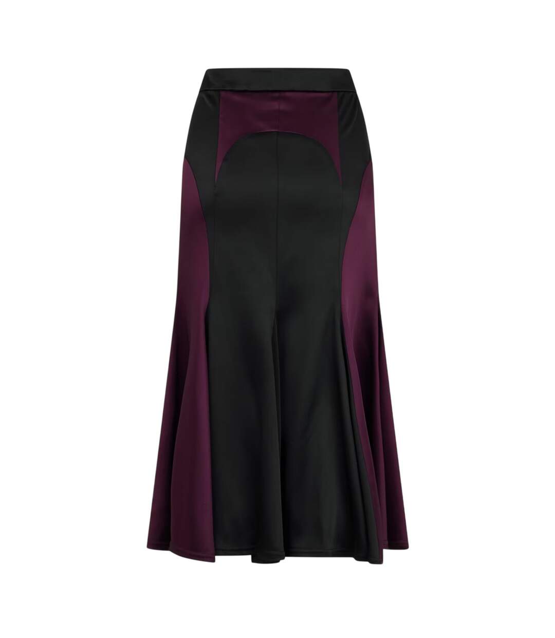 Womens/ladies Two Tone Satin Regular Midi Skirt Black Burgundy Off White-2