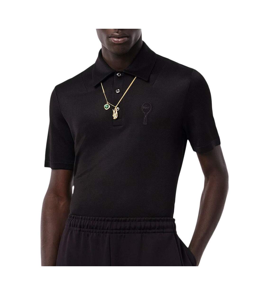 Polo noir homme lacoste runway regular fit satin-1