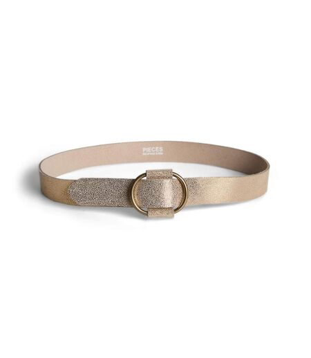 Ceinture beige/doré femme pieces leather