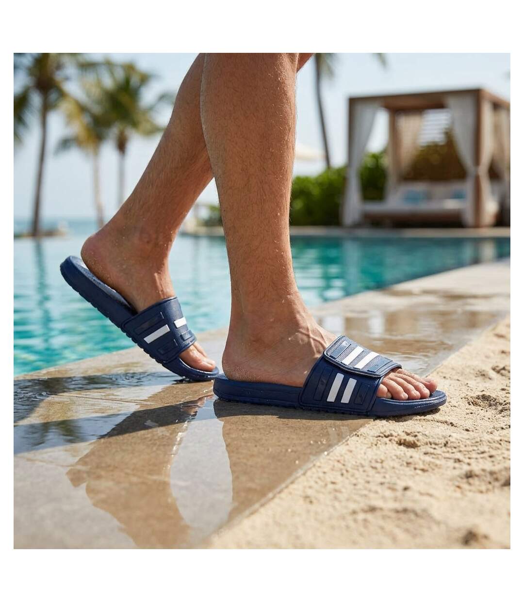 OZABI Claquettes Homme Piscine Ajustables Lot 2 Noir Bleu-5