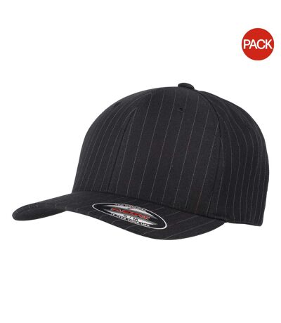 Lot de 2  casquettes de baseball à rayures adulte noir/blanc Yupoong