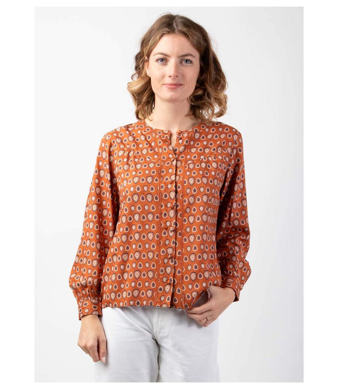 Top manches longues en viscose JOE imprimé ethnique camel Coton Du Monde