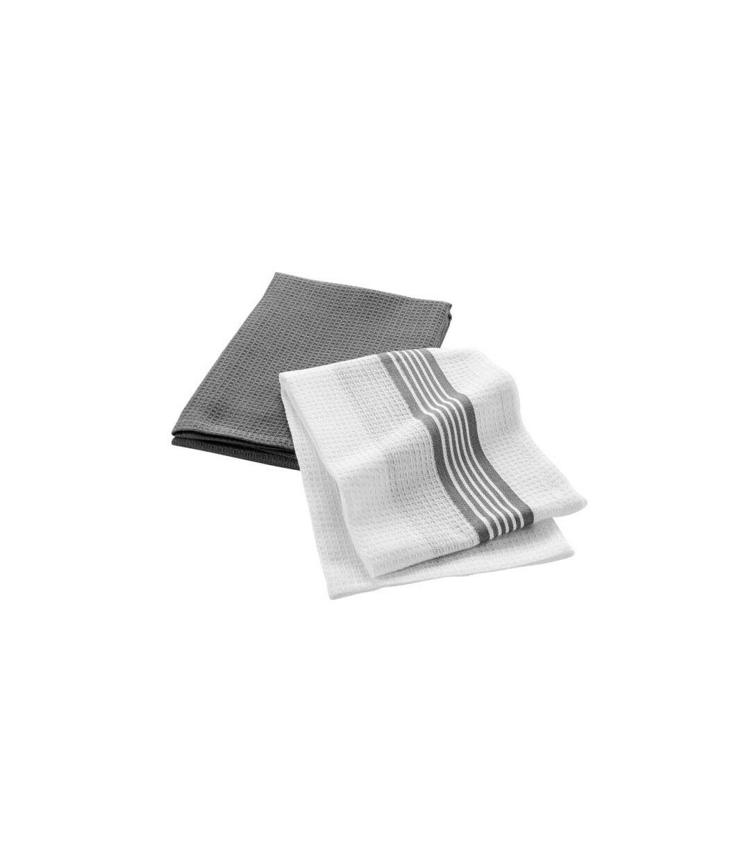 Lot de 2 Torchons Nid d'Abeille Grand Chef 50x70cm Blanc & Gris-1
