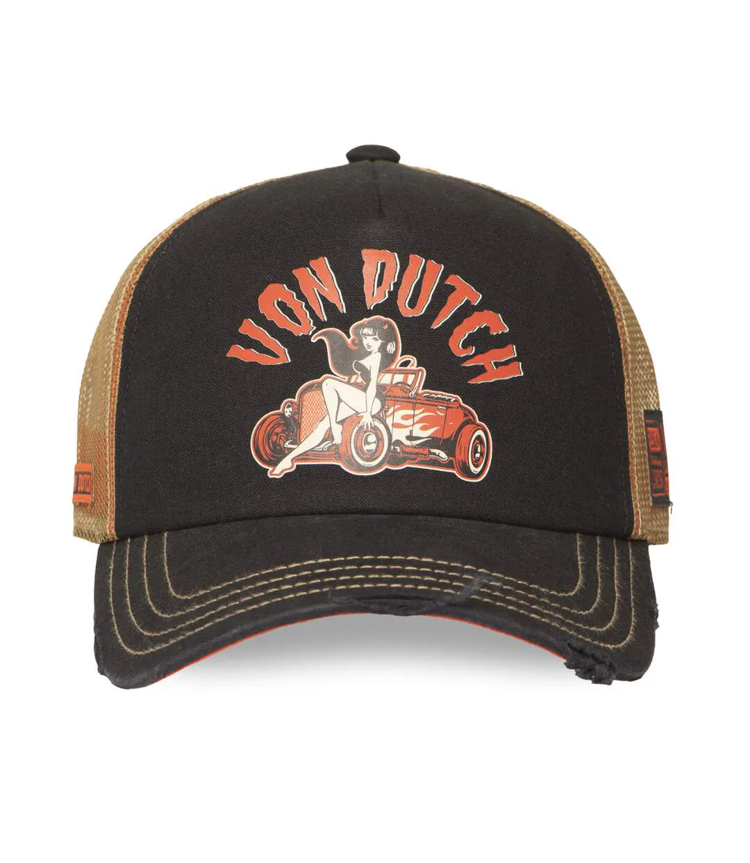 Casquette trucker avec filet effet usé avec print Crew Devil Engine Vondutch-2