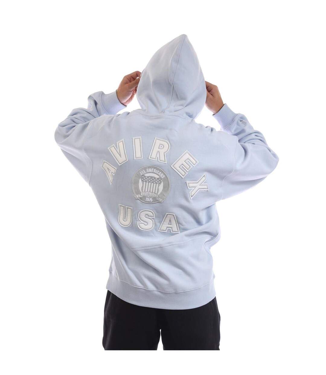Sweat À Capuche Motif/style Logo Jackson Homme Bleu Ciel Avirex-3