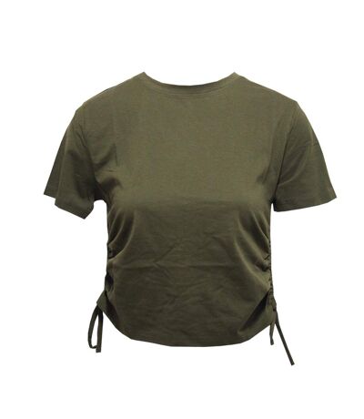 Womens/ladies ruched crop top olive TriDri