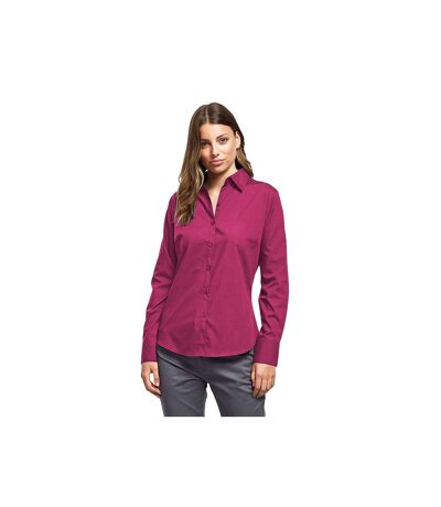 Womens/ladies Poplin Long-sleeved Blouse Hot Pink Premier