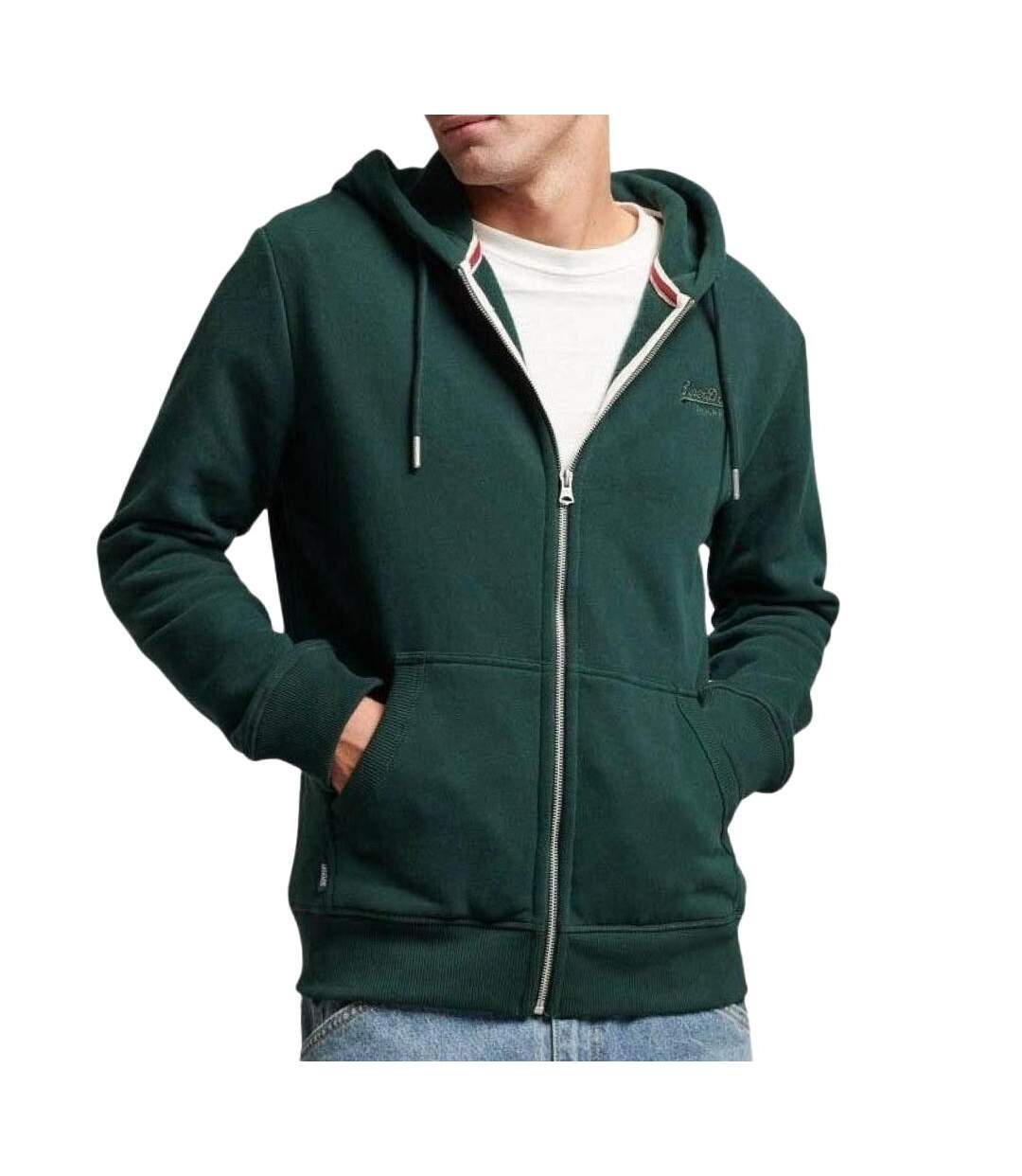 Sweat zippe capuche vert foncé homme superdry  essential - s-1