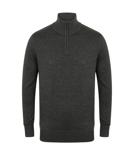 Henbury Mens 1/4 Zip Long Sleeve Sweater (Gray Marl)