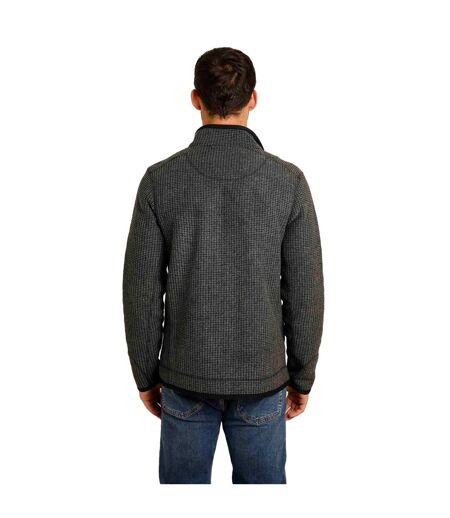 Mens rossten grid eco friendly full zip fleece jacket washed black Weird Fish