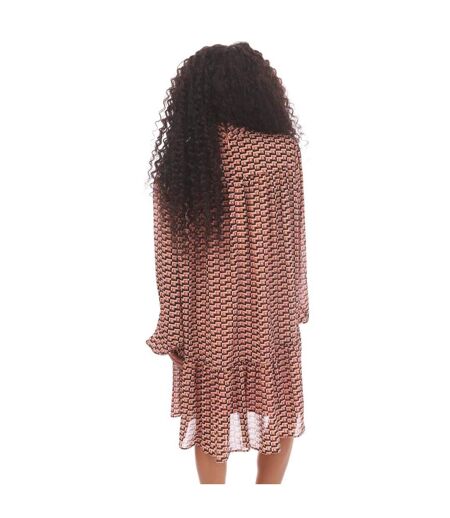 Womens/ladies Kesura-1 Ruffled Dress Black Brown Hugo