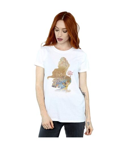 Disney Princess Womens/Ladies Belle Filled Silhouette Cotton Boyfriend T-Shirt (White)