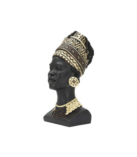 Statuette Tête Femme Coiffe Massai 45cm Noir