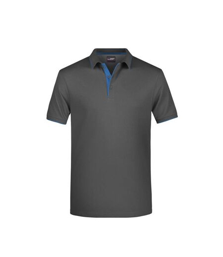 Polo Motif/style Rayures Contrastées Homme Graphite Turquoise Pâle James And Nicholson