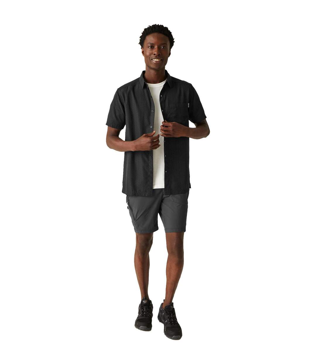Mens Mindano Viii Patterned Short-sleeved Shirt Ash Black Regatta-2