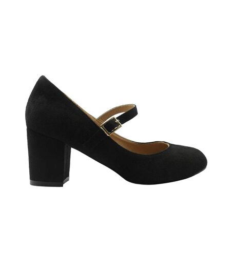 Womens/ladies araceli suede extra extra wide block heel mary janes black Where´s That From