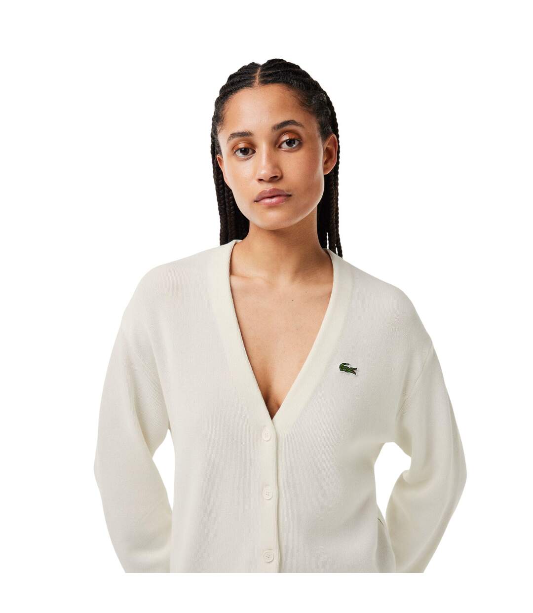 Womens/ladies V Neck Relaxed Fit Cardigan White Lacoste-4