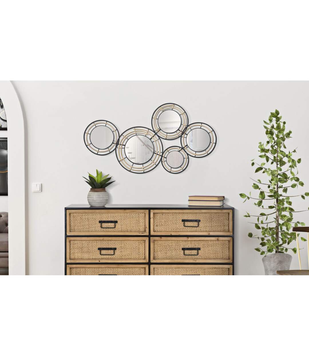 Décoration Murale 5 Miroirs Oporto 111cm Noir & Marron-5