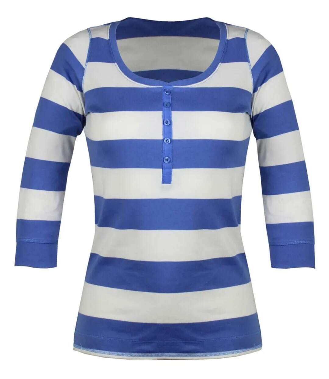 MAYFLOWER DOMINGO2 - Tee-shirt manches 3/4 en coton à rayures blanches et bleues-5