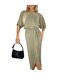 Robe Mi-longue Manches Courtes Femme Kaki Clair AX Paris-3