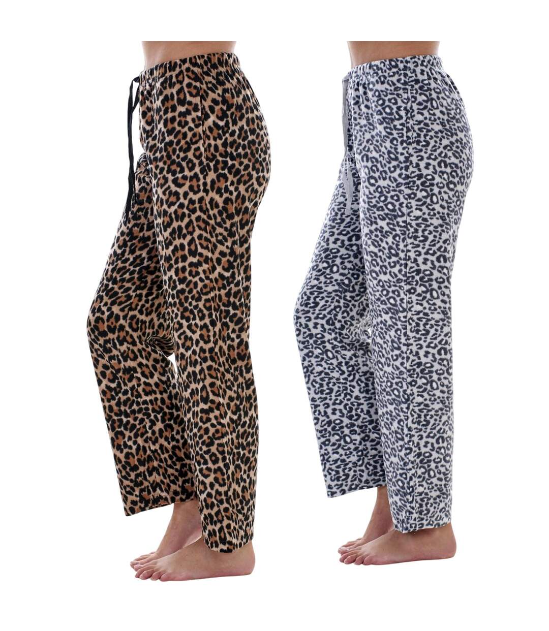 Pack Of 2  Womens/ladies Fleece Leopard Print Lounge Pants  Multicoloured Keanu-3