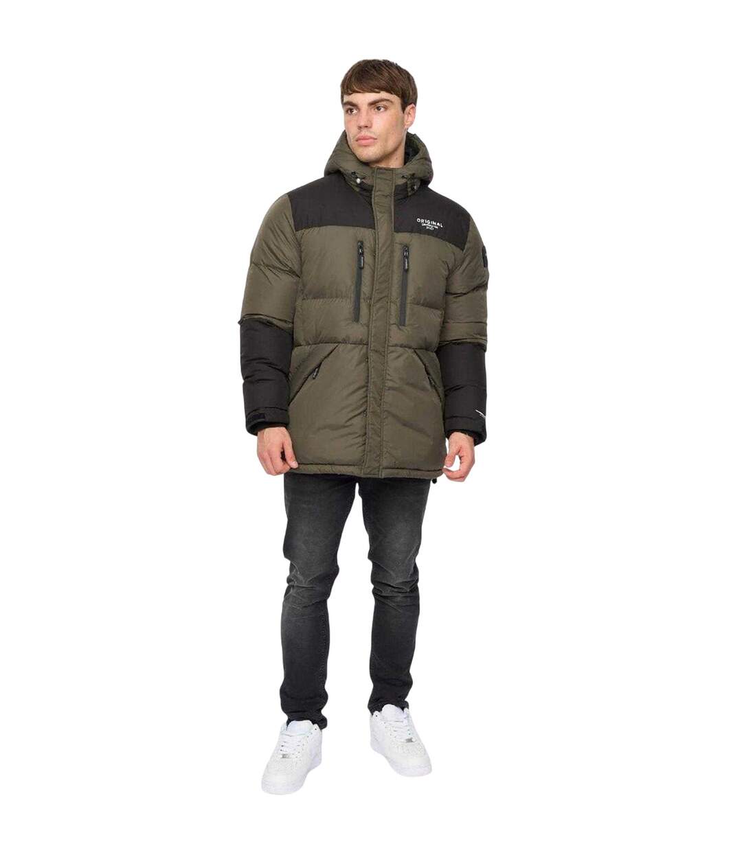 Mens Polyester Puffer Jacket Green Crosshatch-1