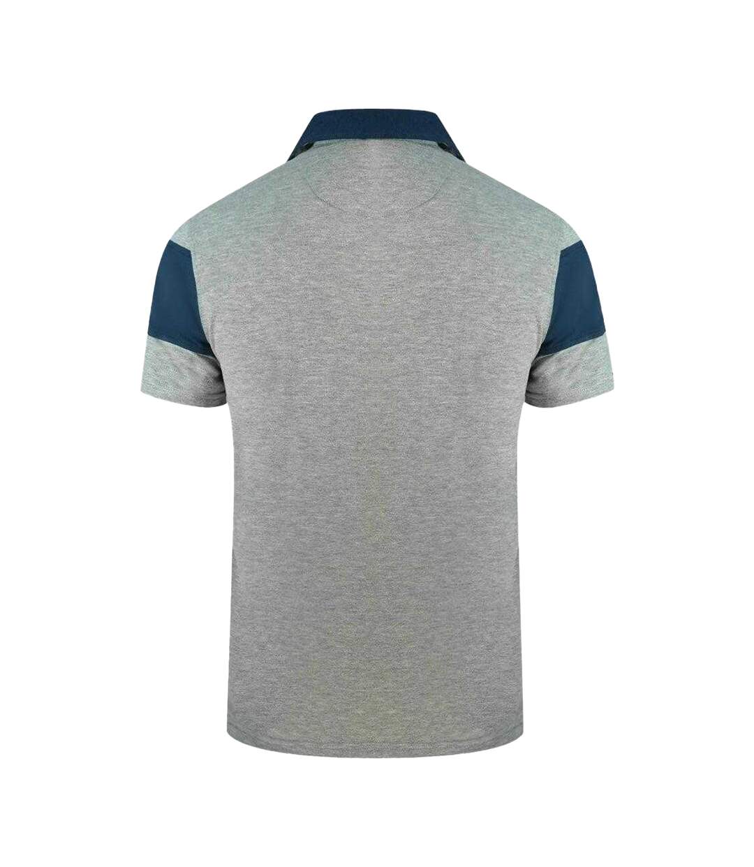 Mens Aldis Colour Block Logo Polo Shirt Grey Blue Aquascutum-2