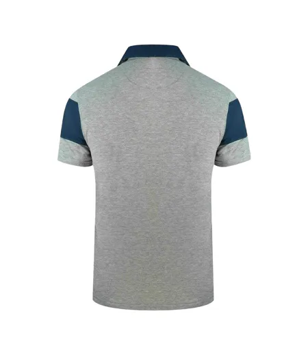 Mens Aldis Colour Block Logo Polo Shirt Grey Blue Aquascutum