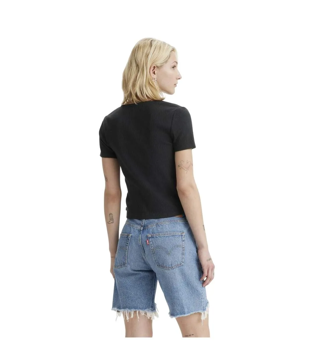 Womens/ladies Ribbed V Neck Top Caviar Levis-2