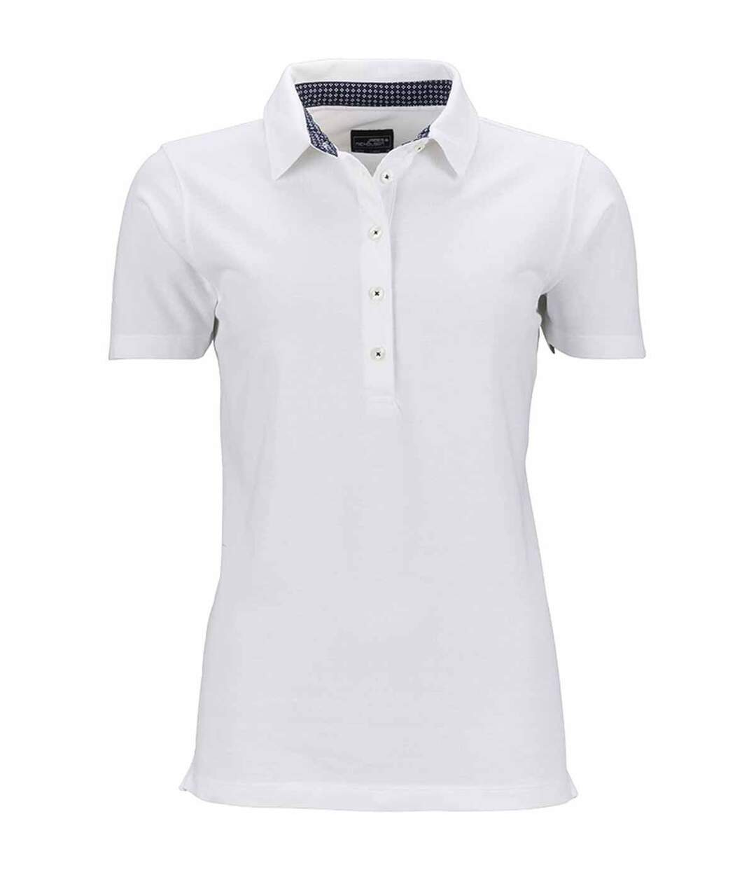 Polo femme manches courtes col imprimé - JN711 - blanc