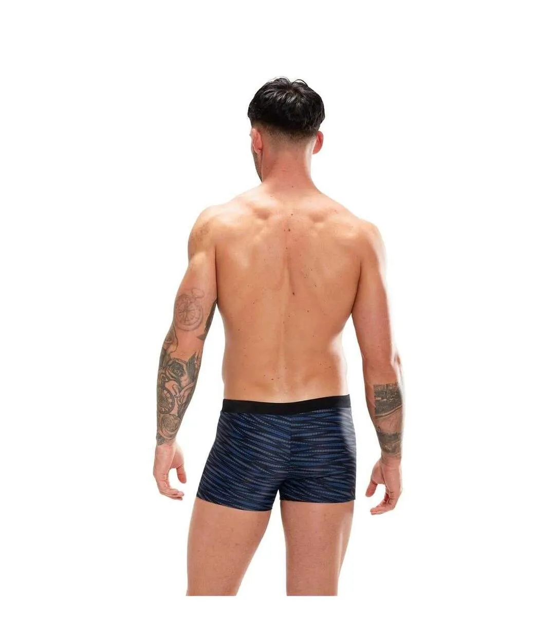 Mens Valmilton Wavy Pattern Slim Swimming Trunks Black Blue Speedo-3