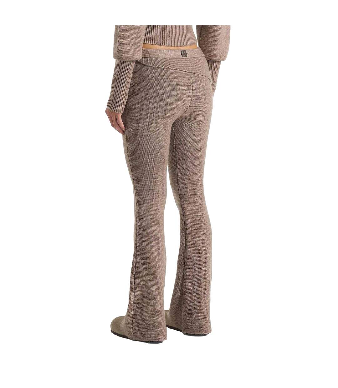 Womens/ladies Knitted Tie Belt Fitted And Flared Leggings Beige Maniere De Voir-3