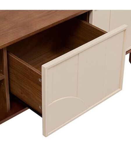 Meuble TV 2 portes et 1 tiroir design en relief JILANI - Marron et beige