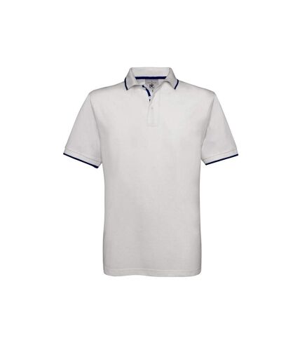 B&C Mens Safran Sport Plain Short Sleeve Polo Shirt (White/Royal Blue)