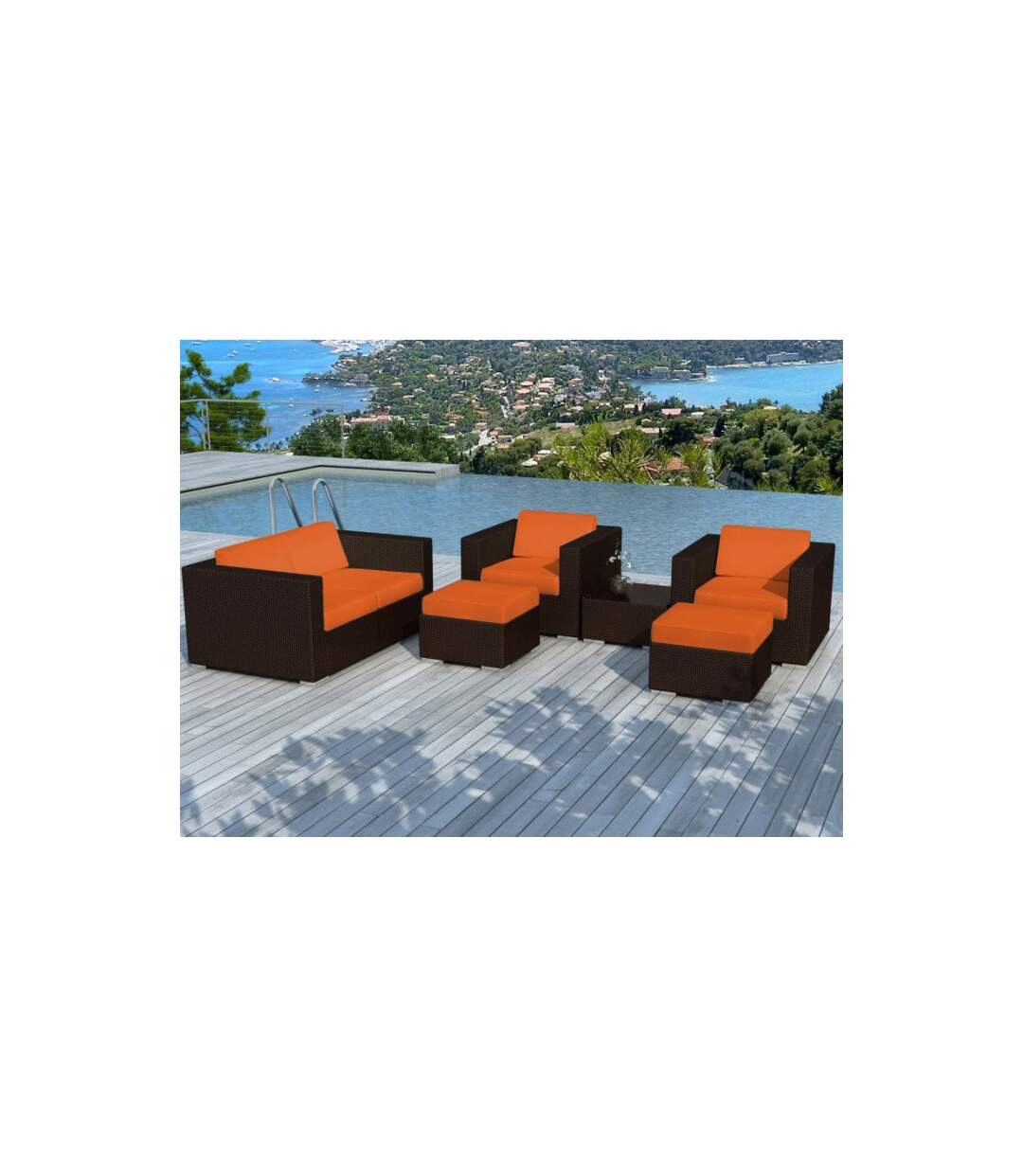 Salon de Jardin en Résine Tressé Portofino 82cm Orange & Marron