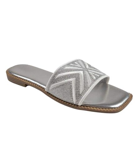 Womens/ladies Blossom Slides Silver Where´s That From